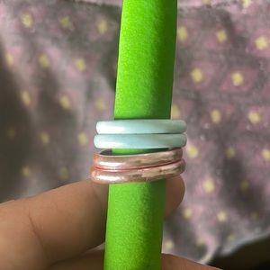 Rose gold and light blue rings